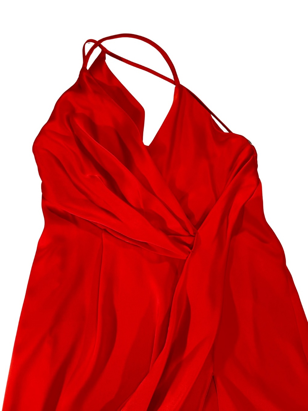 ASOS Red Satin Asymmetrical Midi Dress with Draped Front - Picture 5 of 10